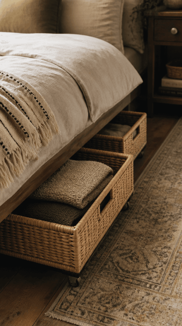 Vertical styling element for Clever under bed storage ideas that actually look good