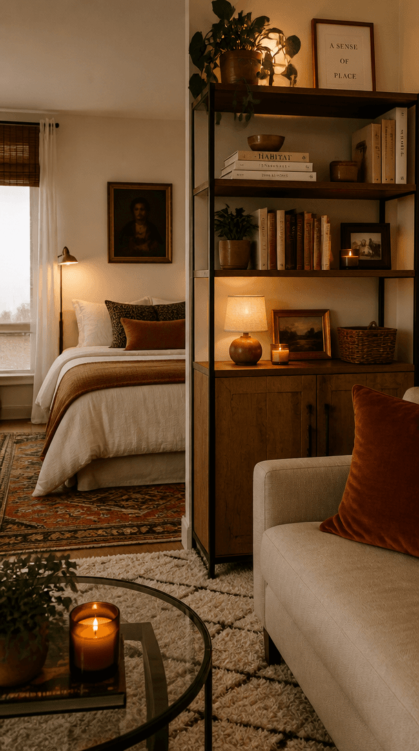 Vertical close-up style shot for How to divide a studio apartment into proper living zones