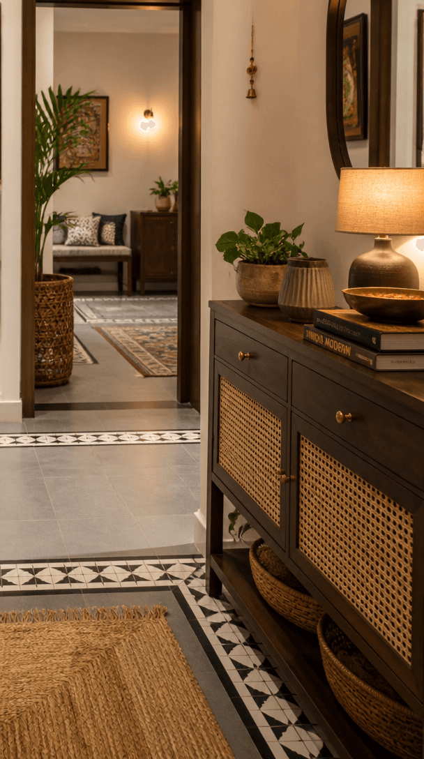 Vertical close-up style shot for Floor decor ideas for Indian homes: rugs, tiles and beyond