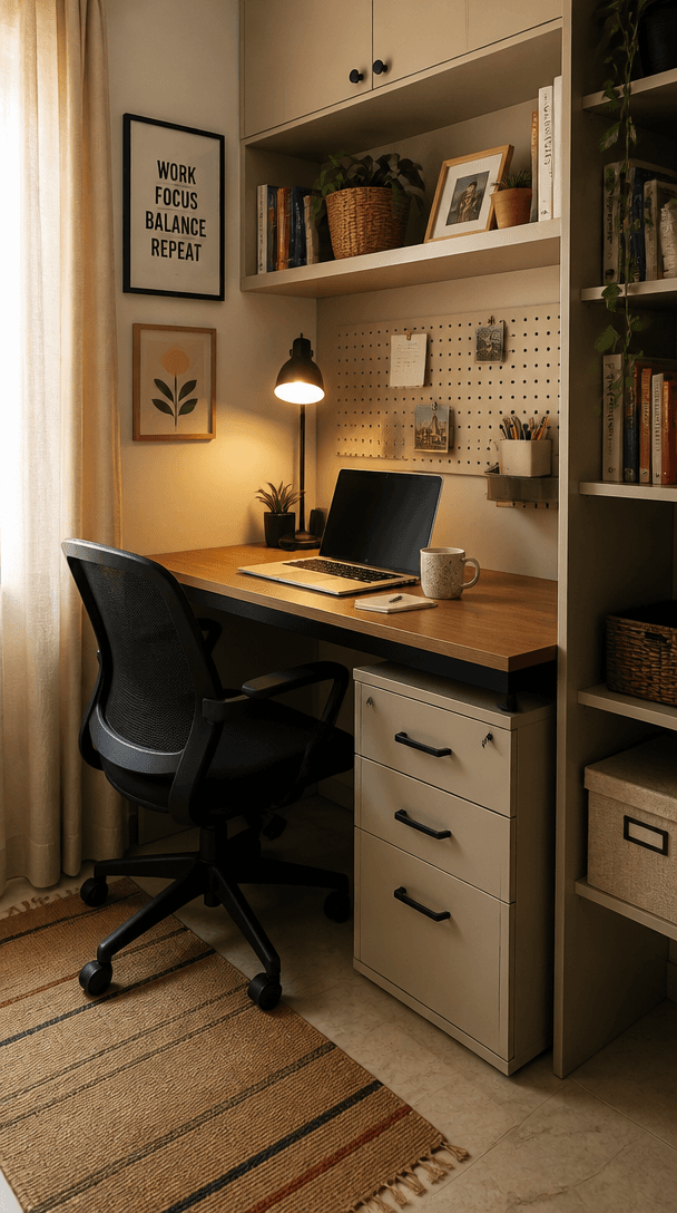 Vertical close-up style shot for How to fit a home office into a small Indian apartment