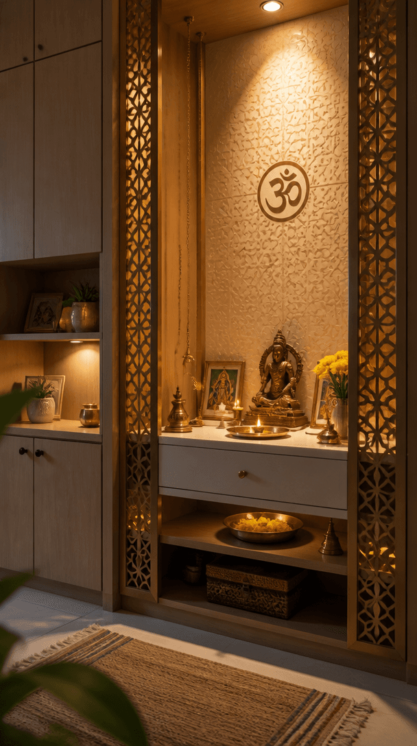 Vertical close-up style shot for How to style a pooja room that fits modern homes
